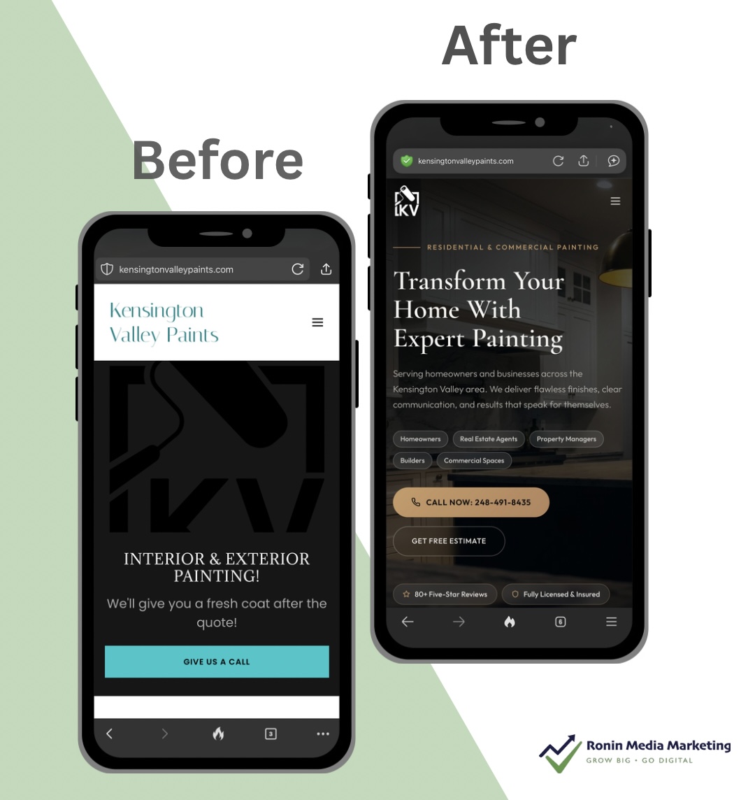 Before and After website redesign